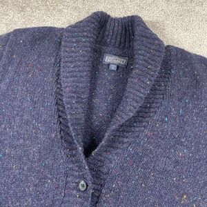Lands End Cardigan Sweater Womens Medium Wool Shawl Collar Knit Vintage Speckled